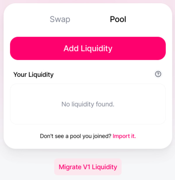 Screen to add liquidity.